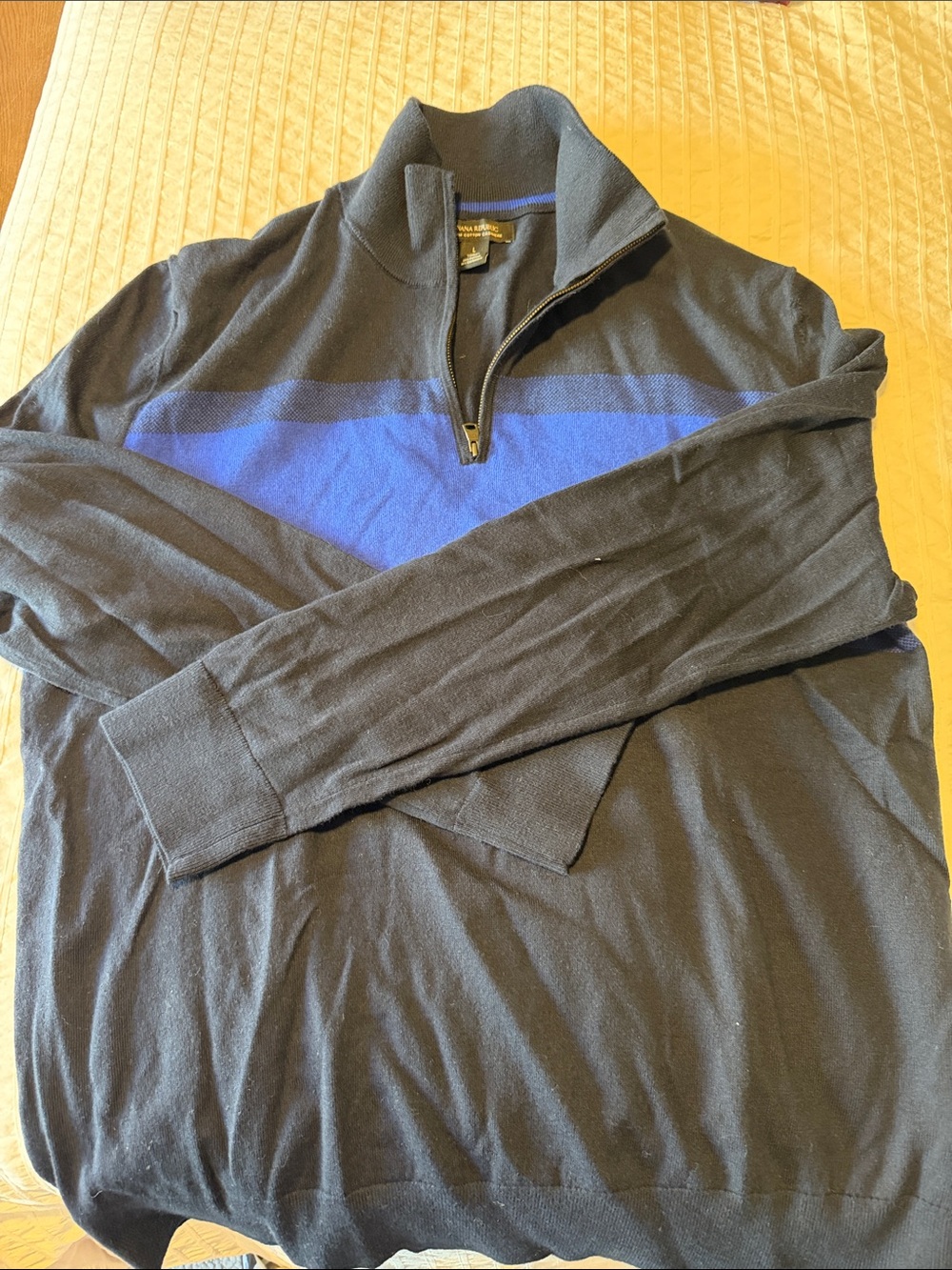Banana Republic Cotton/Cashmere Men's Blue Quarter-Zip Sweater with Blue Chest